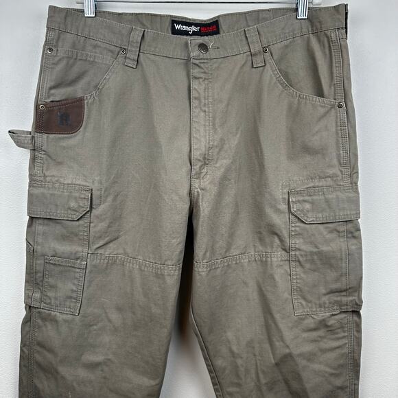 Wrangler Riggs Workwear Pants Ripstop Tan 40x34 Utility Cargo Carpenter Heavy - Picture 2 of 13